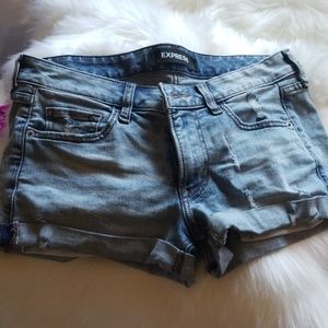 Express distressed shortie shorts